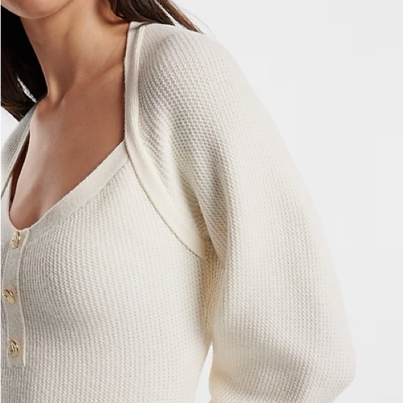EXPRESS SWEATER DRESS BALLOON  SLEEVES BUTTON DETAIL WINTER WHITE NWT SZ MED - Picture 3 of 6